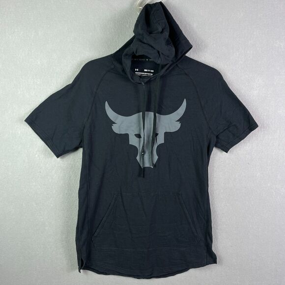 Under Armour Project Rock Hoodie T Shirt Mens Small Black Loose Pullover - Picture 1 of 12
